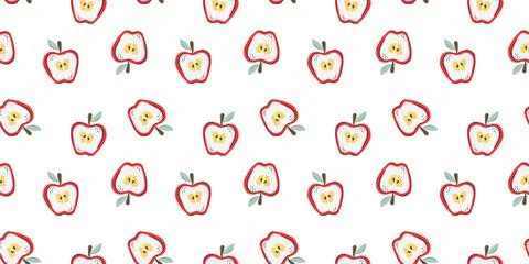 Summer bright seamless pattern with cute apples on a white background. Stock Illustration