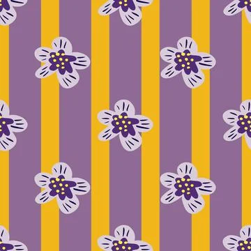 Summer bright seamless pattern with doodle simple flower buds silhouettes. Pu Stock Illustration