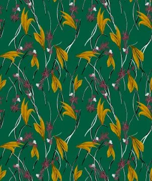 Summer bright seamless pattern of exotic flowers and leaves. Modern style design Stock Illustration