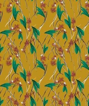 Summer bright seamless pattern of exotic flowers and leaves. Modern style design 스톡 일러스트