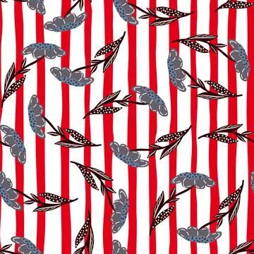 Summer bright seamless pattern with random blue vintage flowers shapes. Red a Illustrazione stock