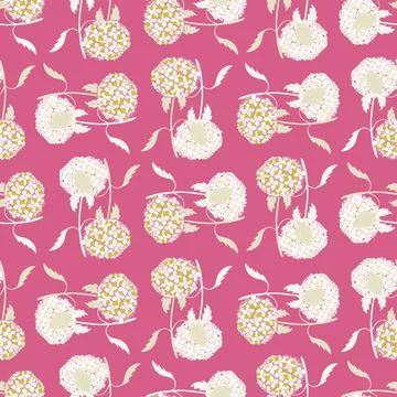 Summer bright seamless pattern with white hydrangea flowers shapes print. Pin Stock Illustration