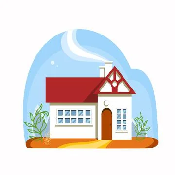 Summer bright vector illustration. House in a flat style. Stock Illustration