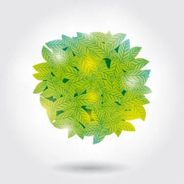 Summer Bubble for speech with Green leaves on white background and sun shine  Stock Illustration