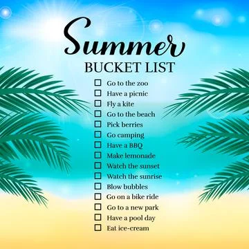 Summer bucket list. Funny things to do checklist. Seasonal activity planner.. Stock Illustration