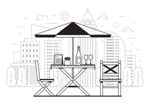 Summer Cafe Dinner Table on City Background Stock Illustration