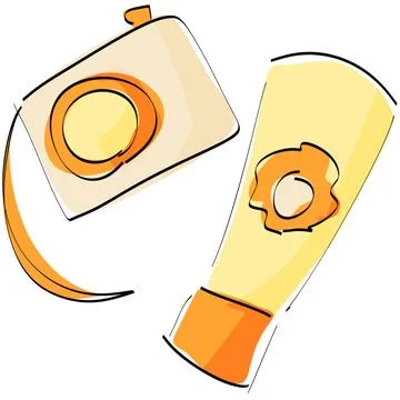 Summer Camera And Sunscreen Color Illustration Stock Illustration