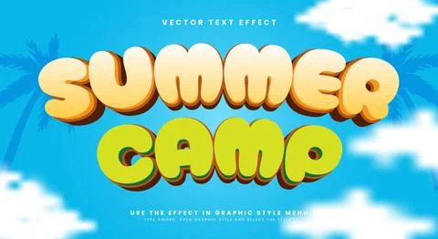Summer Camp 3d editable text effect template 스톡 일러스트