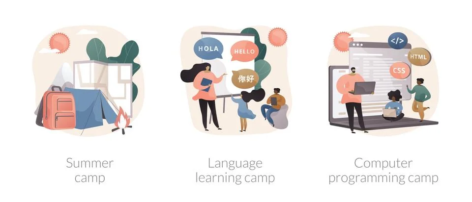 Summer camp abstract concept vector illustrations. Stock Illustration