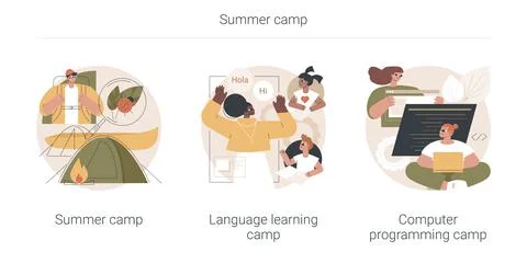 Summer camp abstract concept vector illustrations. 스톡 일러스트