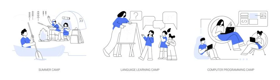 Summer camp abstract concept vector illustrations. Illustrazione stock