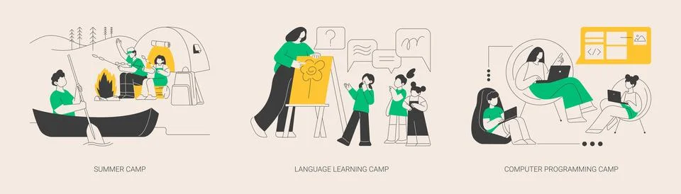 Summer camp abstract concept vector illustrations. Stock Illustration