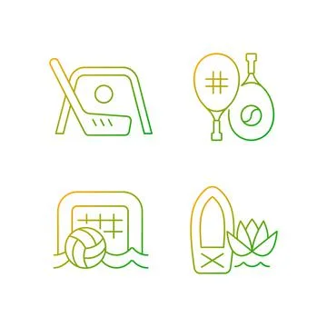 Summer camp activities gradient linear vector icons set Illustrazione stock
