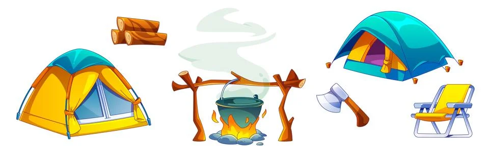 Summer camp design elements set 스톡 일러스트