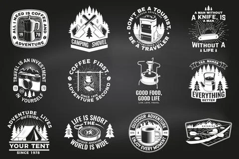 Summer camp with design elements. Vector illustration. Camping and outdoor Stock Illustration