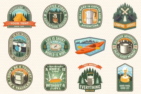 Summer camp with design elements. Vector illustration. Camping and outdoor Stock Illustration