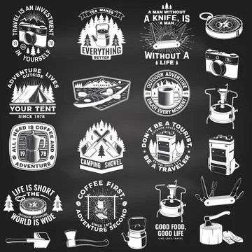 Summer camp with design elements. Vector illustration. Camping and outdoor Stock Illustration