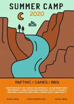 Summer camp flyer A4 format. Camping Adventure poster graphic design with Stock Illustration