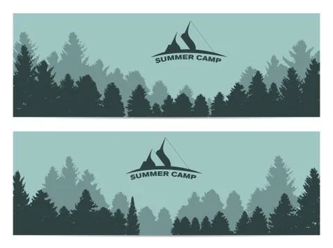 Summer Camp. Image of Nature. Tree Silhouette. Illustrati Stock Illustration