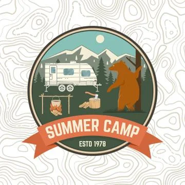 Summer camp patch. Vector. Concept for shirt or logo, print, stamp, apparel or Illustrazione stock