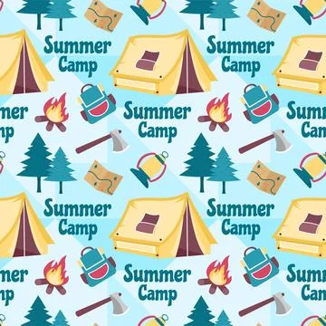 Summer Camp Seamless Pattern Design of Camping and Traveling Element in Tem.. Stock Illustration