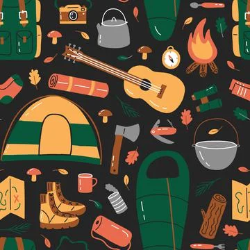 Summer camp seamless pattern Stock Illustration