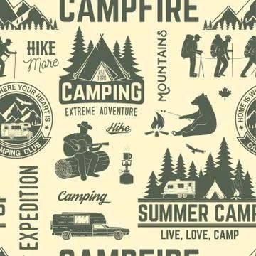 Summer camp seamless pattern or background. Stock Illustration