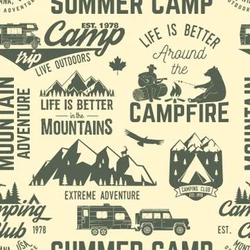 Summer camp seamless pattern or background. Stock Illustration
