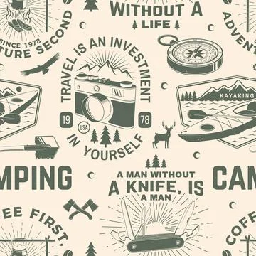Summer camp seamless pattern or background. Vector. Seamless scene with photo Stock Illustration