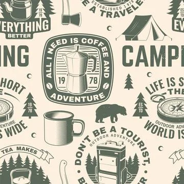 Summer camp seamless pattern or background. Vector. Seamless scene with metallic Stock Illustration