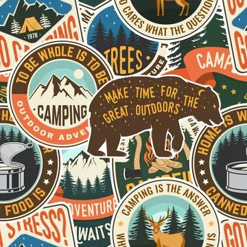 Summer camp seamless pattern or background. Vector. Fabric, textile, wallaper Stock Illustration