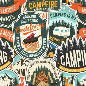 Summer camp seamless pattern or background. Vector. Fabric, textile, wallaper Stock Illustration