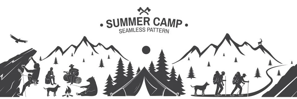 Summer camp seamless pattern. Vector illustration. Stock Illustration