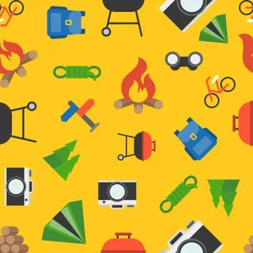 Summer camp seamless pattern vector, summer theme Stock Illustration