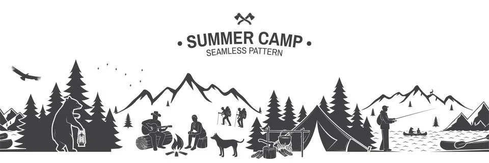 Summer camp seamless pattern. Vector illustration. Stock Illustration