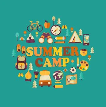 Summer Camp themed. Stock Illustration