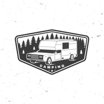 Summer camp. Vector. Camping trailer emblem or patch. Concept for shirt or logo Stock Illustration