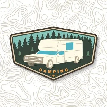 Summer camp. Vector. Camping trailer emblem or patch. Concept for shirt or logo 스톡 일러스트