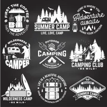 Summer camp. Vector on the chalkboard. Concept for shirt or patch, print, stamp 库存插图