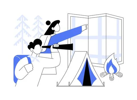 Summer camping abstract concept vector illustration. Illustrazione stock