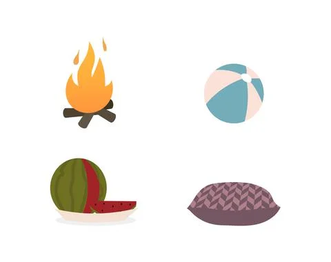 Summer camping flat color vector objects set Stock Illustration