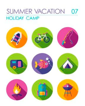 Summer camping flat icon set. Holiday Stock Illustration