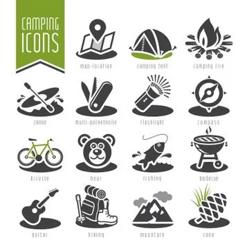 Summer camping icon set Stock Illustration