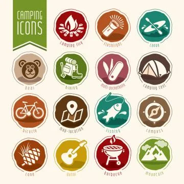Summer camping icon set Stock Illustration