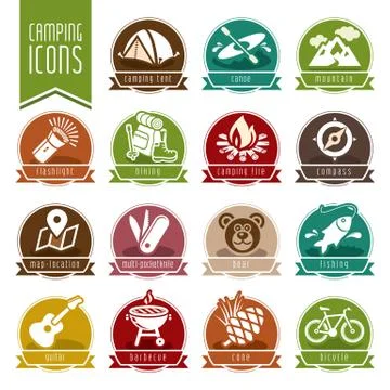 Summer camping icon set Stock Illustration