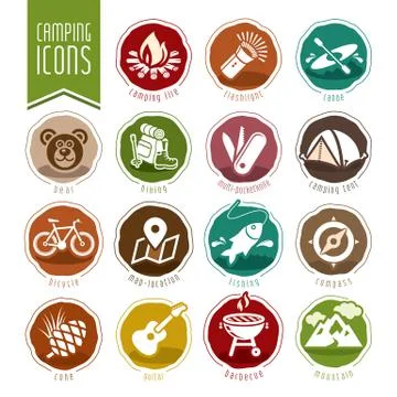 Summer camping icon set Stock Illustration