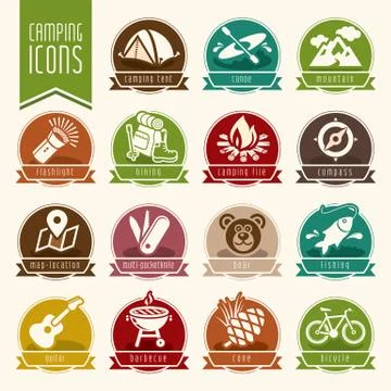 Summer camping icon set Stock Illustration