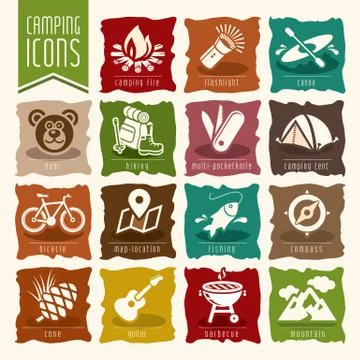 Summer camping icon set Stock Illustration