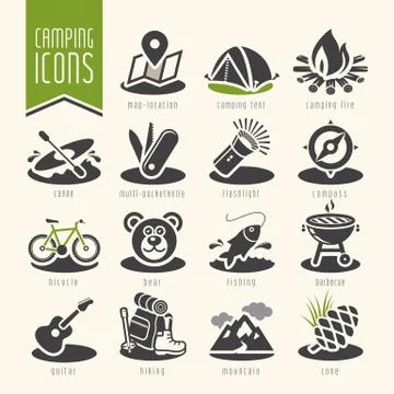 Summer camping icon set Stock Illustration