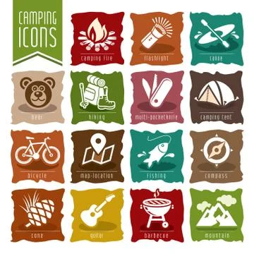 Summer camping icon set Stock Illustration